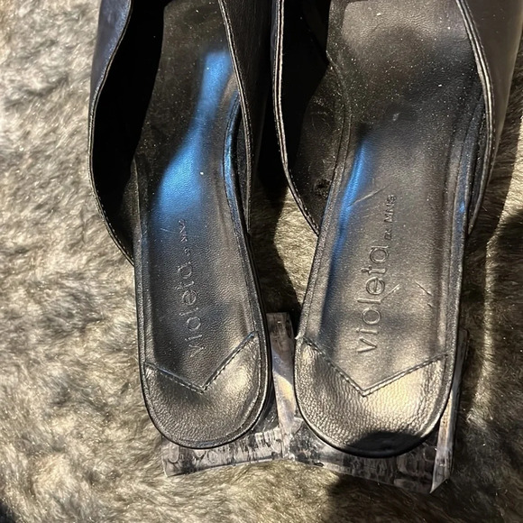Mango Violeta black leather geometric  clear heels mules Sz 40 - Picture 7 of 16